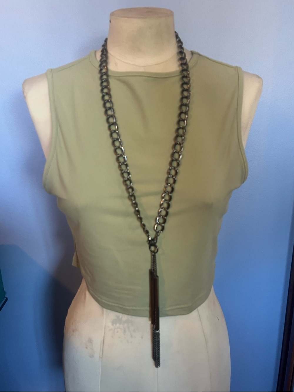 Large Link Gunmetal Y Necklace With Long Tassels